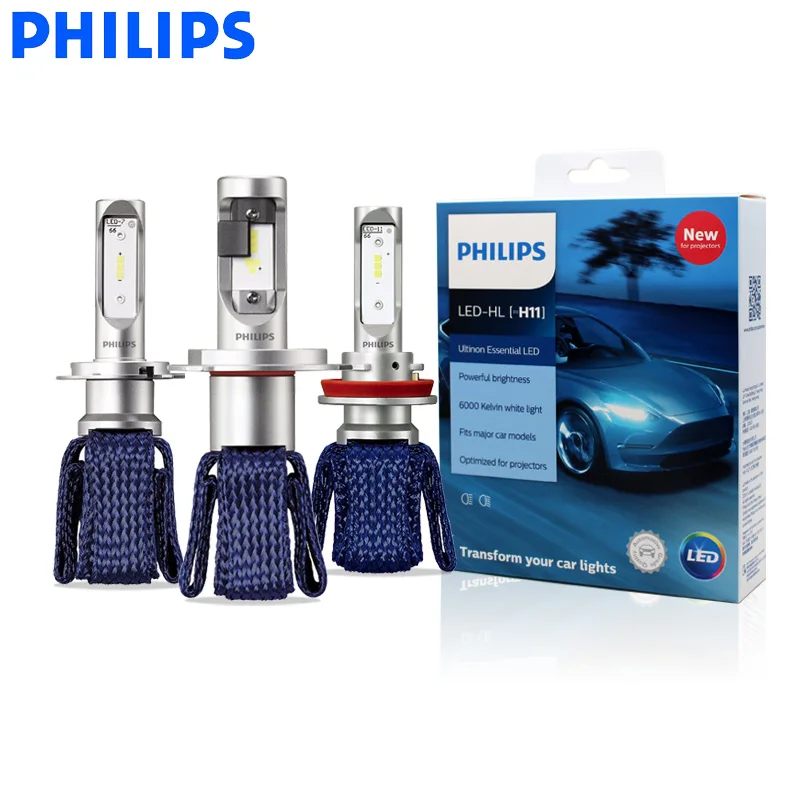 Philips светодиодный H4 H7 H8 H11 H16 9005 9006 9012 HB3 HB4 H1R2 Ultinon Эфирное светодиодный автомобиль 6000 К Белый свет фар для авто лампы Противотуманные огни 2X