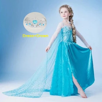 

Elsa Party Girl Dress With Crown Princess Dress for Girls Clothing Elza Costume Baby Girl Halloween Christmas Wear Cosplay 3-10Y