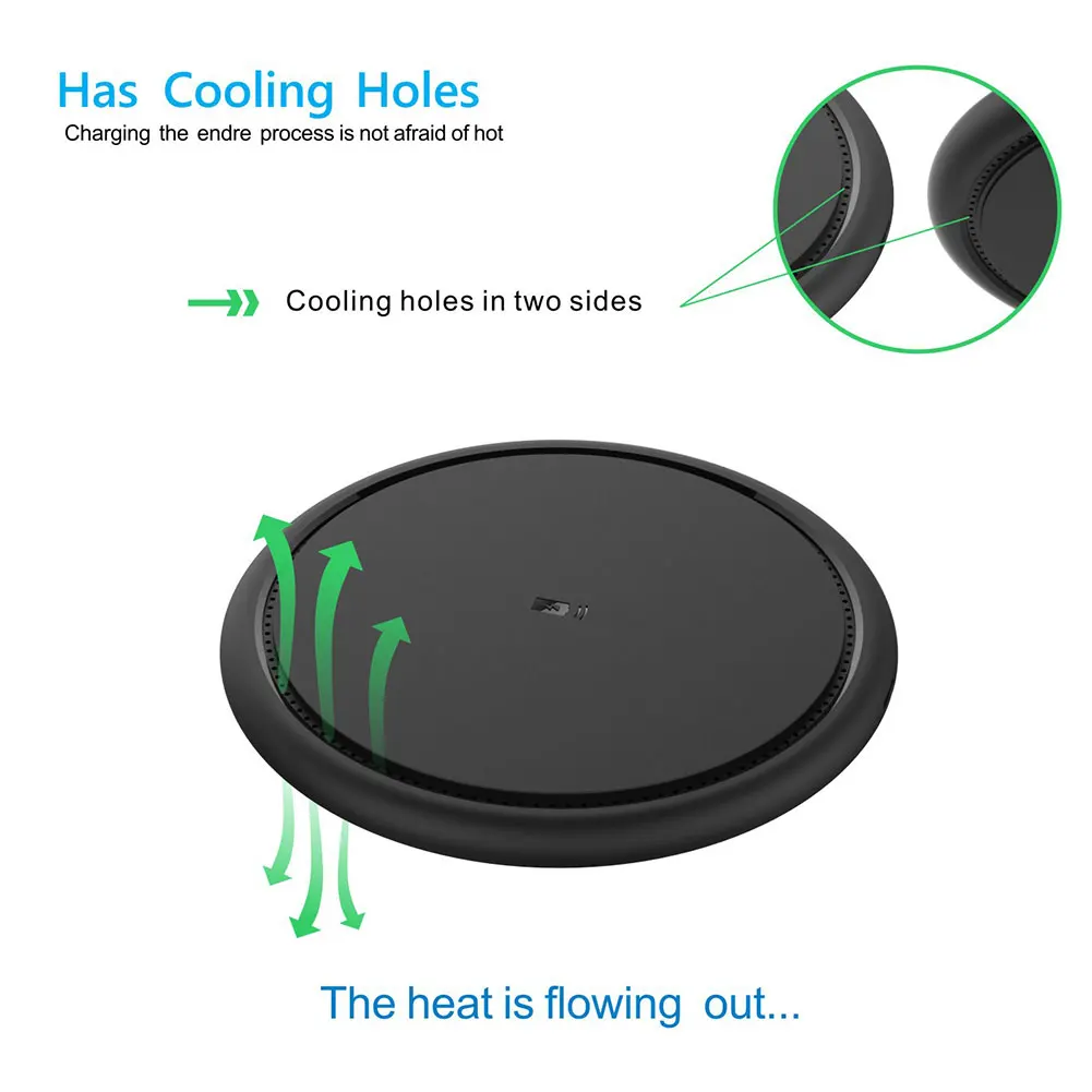 F10 7,5 Вт Qi Беспроводное зарядное устройство ультра тонкая беспроводная зарядная подставка с двухсторонним охлаждающим отверстием для IPhone X 8 Plus samsung S6 S7 S8