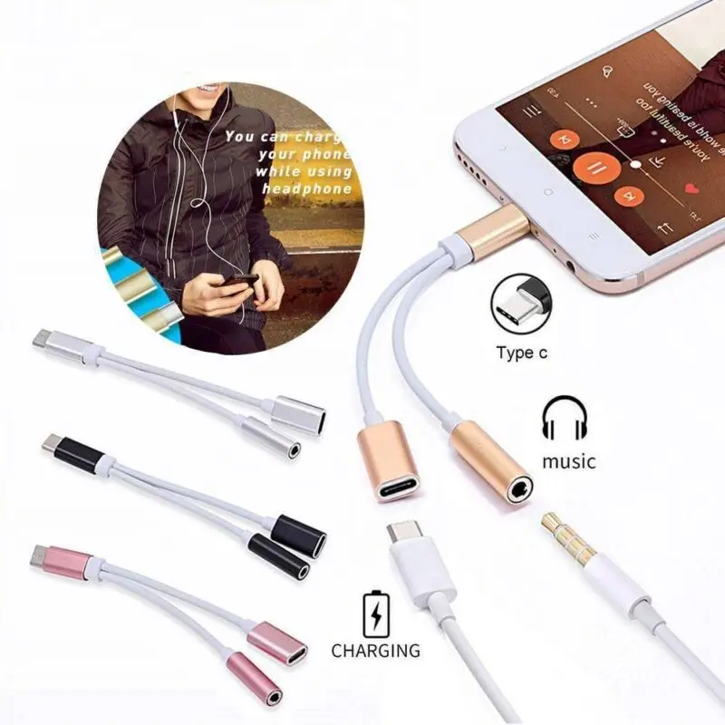 Usb type-C-type C 3,5 мм Aux разъем для наушников зарядный аудио адаптер 2 в 1 сплиттер адаптер для huawei P30 Pro Xiaomi Mi 8 6 5X