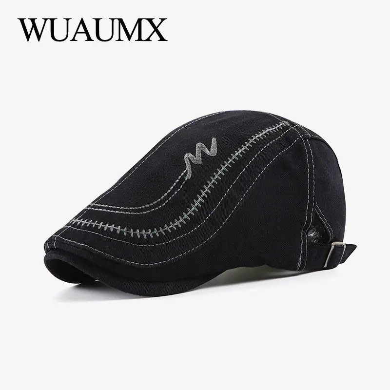 Casual Berets Hat Men Women Washed Cotton Embroidery Visors Solid Peaked Caps Herringbone Flat Caps casquette beret casual hat,beret hat,woolen beret