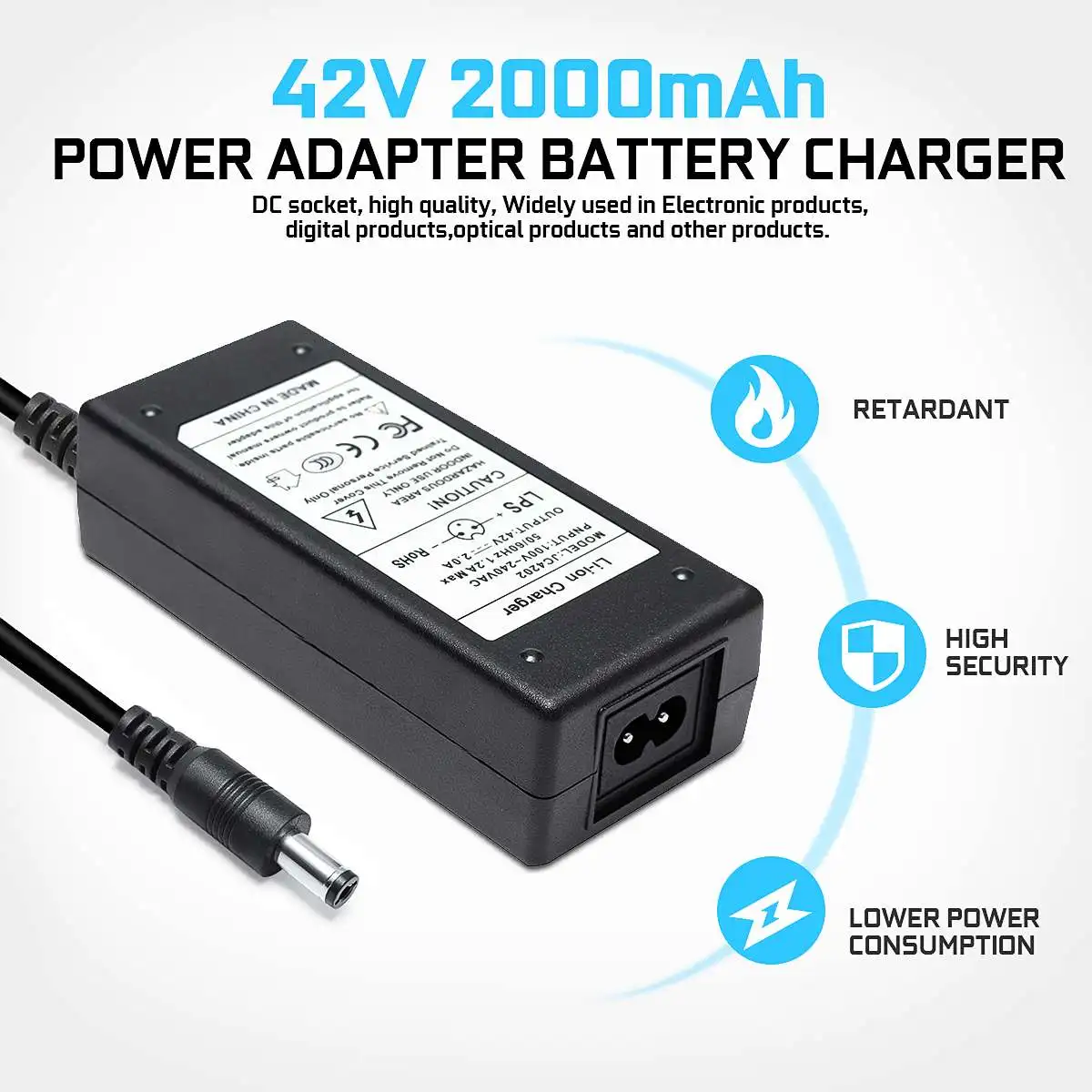 2A 42V Адаптер зарядного устройства для 36V литий-ионная литиевая батарея двухколесное автомобильное зарядное устройство s