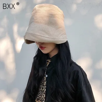 

[BXX] 2020 Autumn Winter Solid Beige Color Pleated Foldable Corduroy Irregular Fisherman Hat Casual All-match Lady Hat LM377