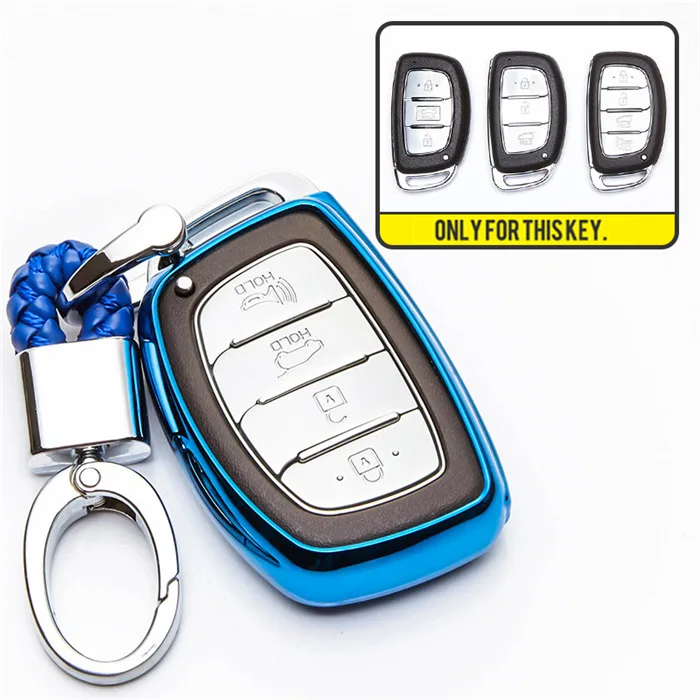 KUKAKEY ТПУ автомобильный брелок для ключей чехол для hyundai Elantra Tucson Sonata Verna Accent New Santa Fe Solaris IX35 IX25 IX20 - Название цвета: Blue with Keyring