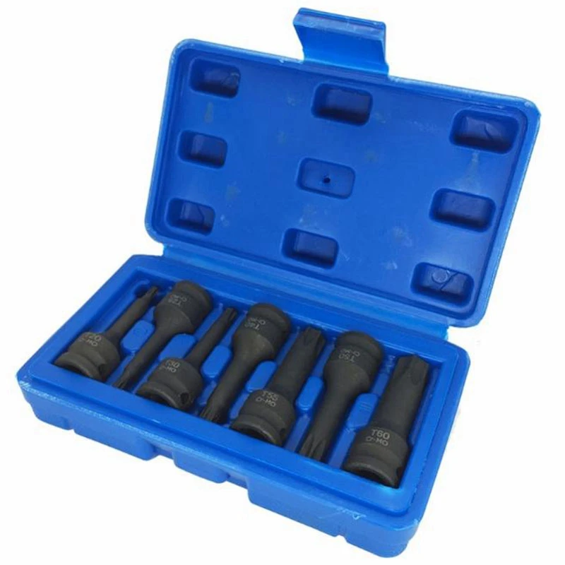 

7 Pcs Impact Socket Bits 3/8 Inch Driver Metric Star Torx Hex Spline Ratchet Screwdriver Bit Socket Set Tools