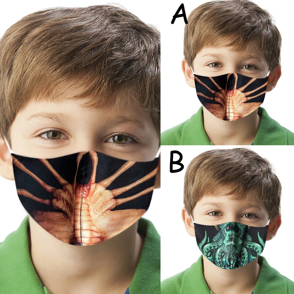 Children's Funny Dust-proof Facemask Printed Halloween Party Masks Kids Washable fp2 Cotton Face Shield Breathable Muffle P828 | Спорт и