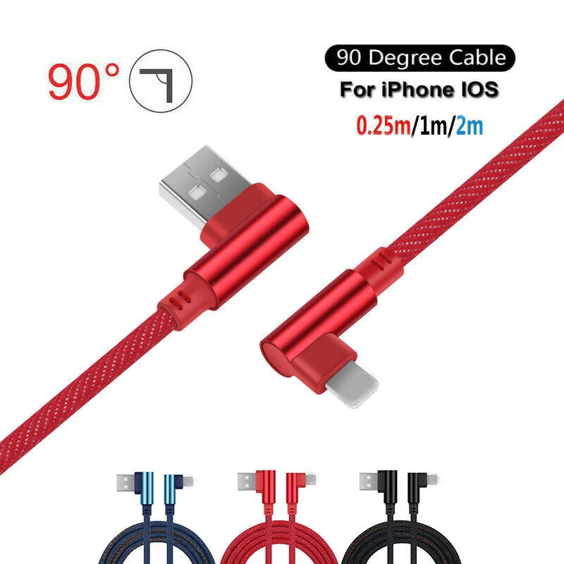 

2.4A Nylon Braided iOS 90 Degree Right Angle For iPhone Fast Data Sync Charging Charger Cable Hot For iPhone 7 8 X XS XR XS Max
