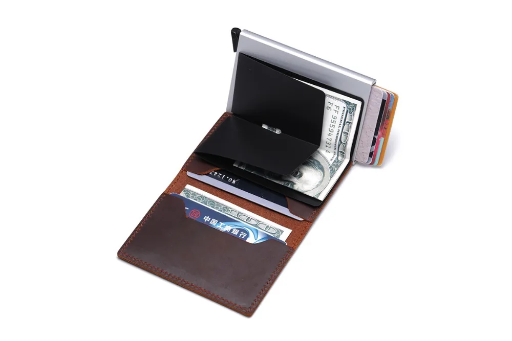 Кошелек из телячьей кожи, Rfid, блокирующий держатель для кредитных карт, 485 натуральная кожа, унисекс, визитница, алюминиевая открытка-коробка, кошелек