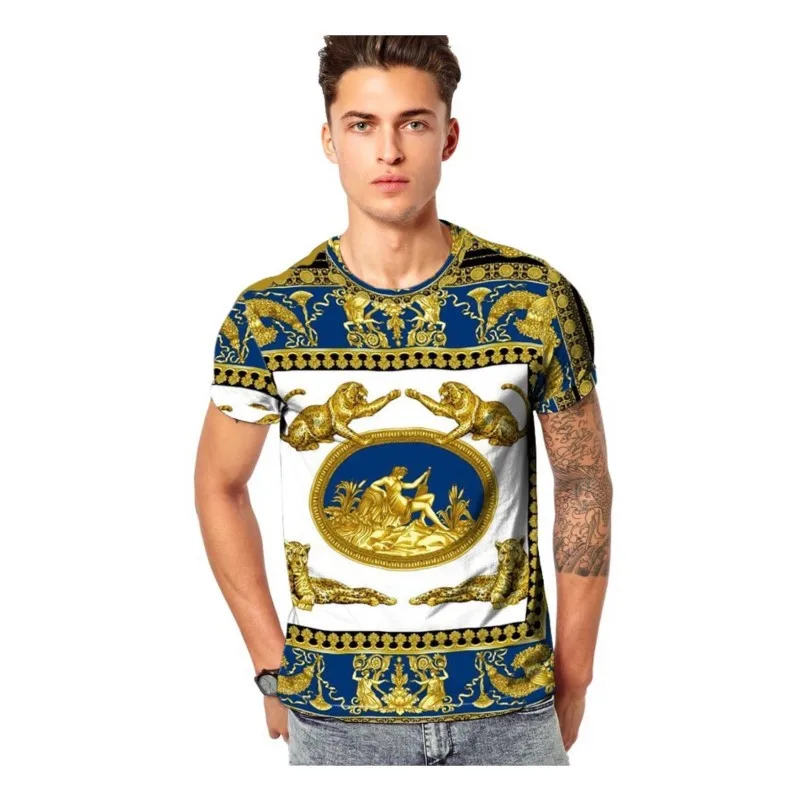 

2019 Summer Top Short Sleeve Tide Streetwear T Shirt Men European Version Court Digital Printing Round Neck Camisetas Hombre 3XL