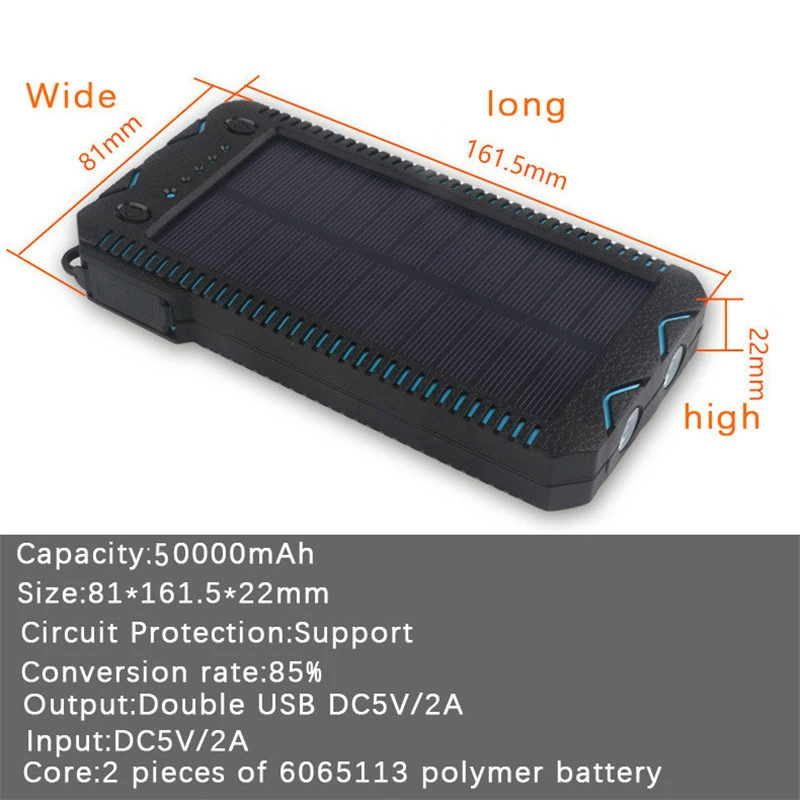 power bank charger 50000mAh Solar Charger Waterproof Powerbank Pack Outdoor Emergency External Battery with SOS LED Backup Battery Outdoor Igniter power bank 10000mah
