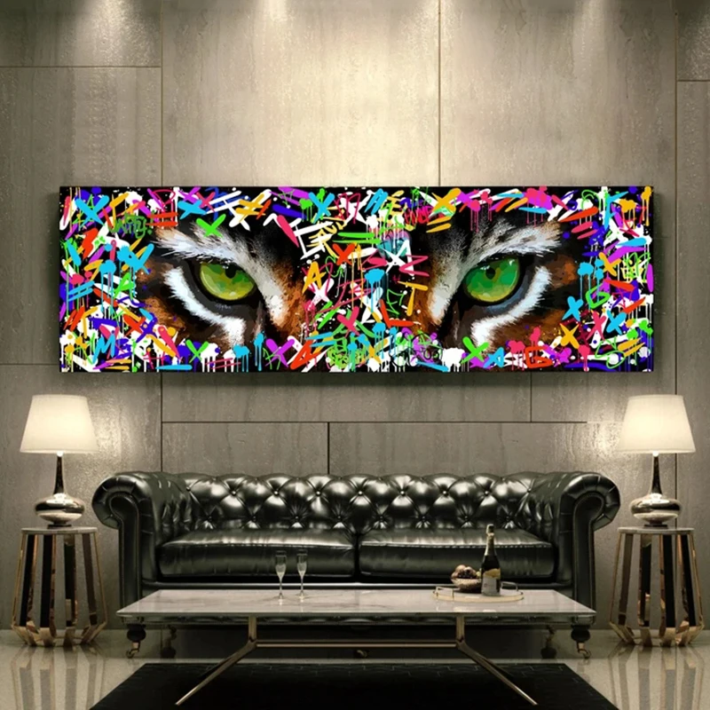 

Modern Graffiti Art Tiger with Fierce Green Eyes Posters and Prints Canvas Paintings Wall Art Pictures for Living Room Decor