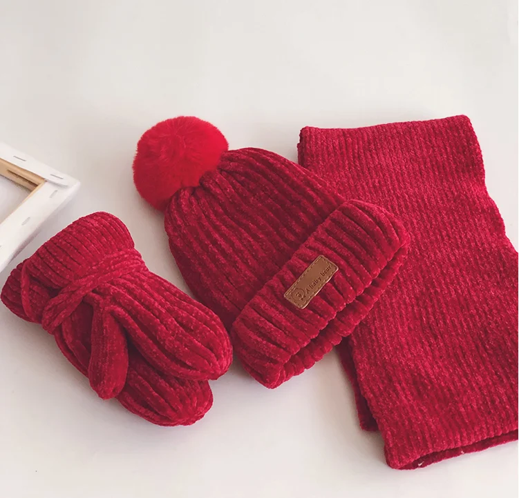 3PCS Fashion Cotton Baby knit Hat Scarf Gloves Autumn Winter Children Scarf-collar Boys Girls Warm Beanies Caps Scarf Sets