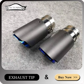 

1 Piece Car Exhaust system Matte Carbon fiber muffler end tailpipe Universal Blue Stainless steel Exhaust muffler tips