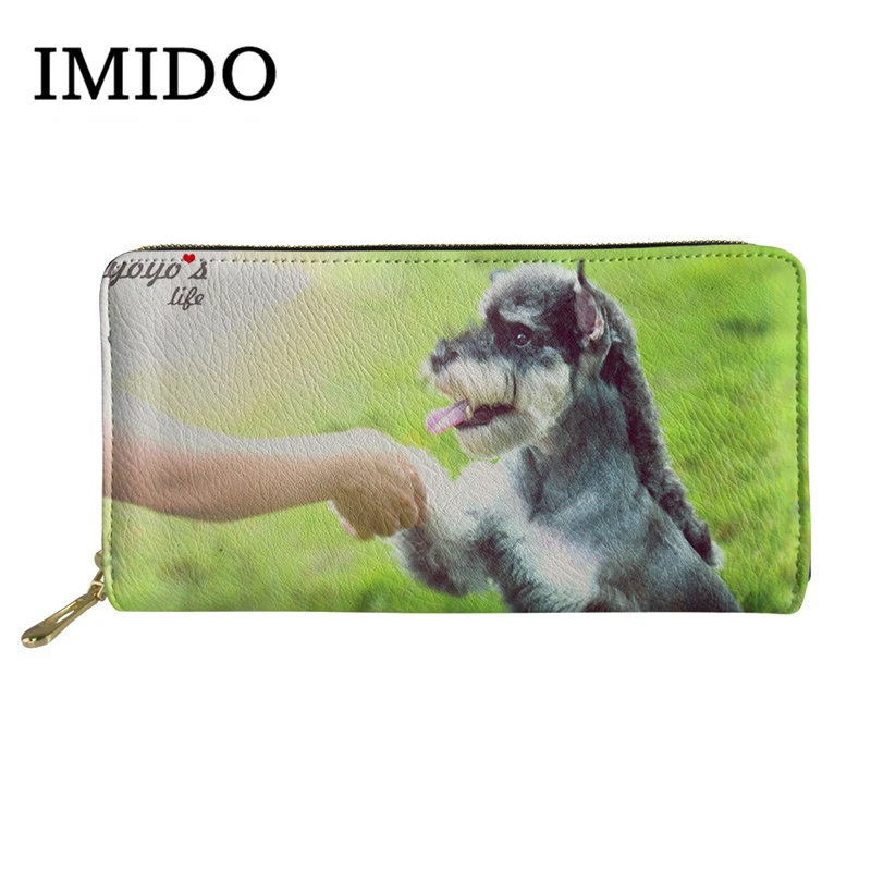 IMIDO Schnauzer кожаный длинный женский кошелек на молнии роскошный брендовый дизайнерский Футляр для карт для путешествий модный кошелек пользовательский кошелек - Цвет: WLL1225Z21