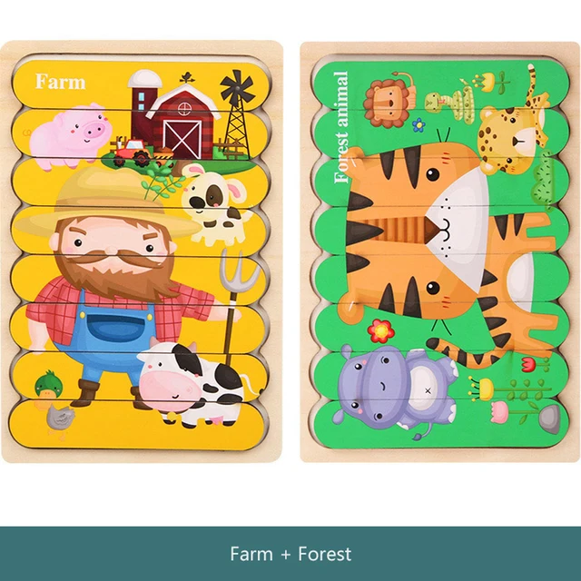 Puzzle 3D Dupla Face de Madeira para Crianças