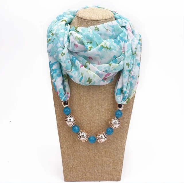 Ha185ed2619bf40eda903dc3c281928e8j Multi-style Decorative Jewelry Necklace Resin Beads Pendant Scarf Women Foulard Femme Head Scarves Hijab Scarfs Mallzona