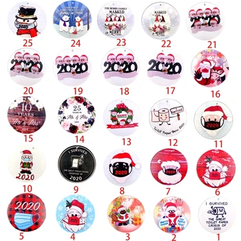 

10pcs 2020 Santa Claus with Mask Christmas Ornament Round Wooden Hanging Pendants Home Party New Year Decorations