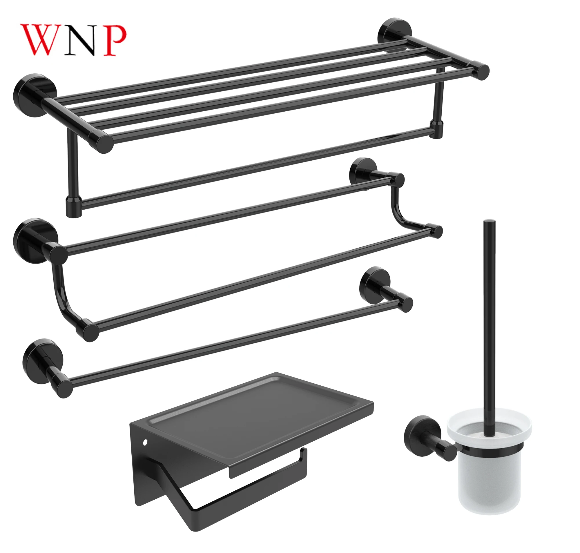 

NO.1905HS Black Stainless Steel Bathroom Accessories Sets,Towel Rack,Paper Holder,Toilet Brush Set,Cell Phone Towel Rack