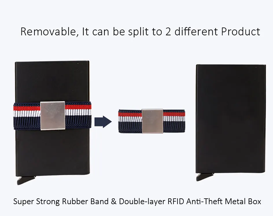 DIENQI, двойной металлический чехол, мужские кошельки, синий, анти-Rfid, блокировка, карта, кошелек, сумка для денег, мужской короткий, всплывающий, волшебный кошелек, маленький кошелек