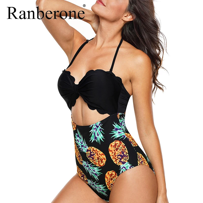 Новый слитный купальник Ranberone 2020 сексуальное бикини с цветочным принтом размера