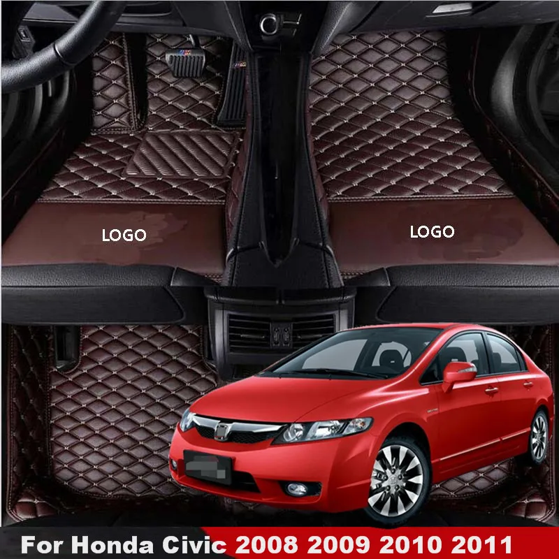 Tapis de sol de voiture personnalisés pour Honda Civic, tapis de pied Lea,  accessoires d'intérieur automatique, style de voiture, 2008, 2009, 2010,  2011 | AliExpress