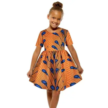 

African Summer Girl Dress Kids Dashiki Traditional Cotton Short Sleeve Dresses Matching Africa Print Girl Natural Dress
