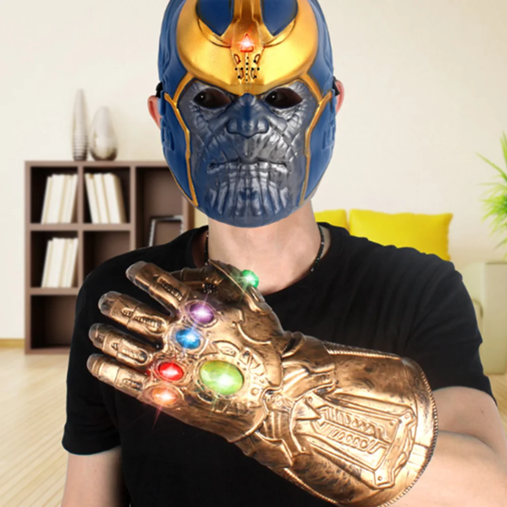 Avengers Thanos Gauntlet Mask Movies Golden Plastic Action Cosplay Model Toys Halloween Collector Juguetes Doll Anime Figures