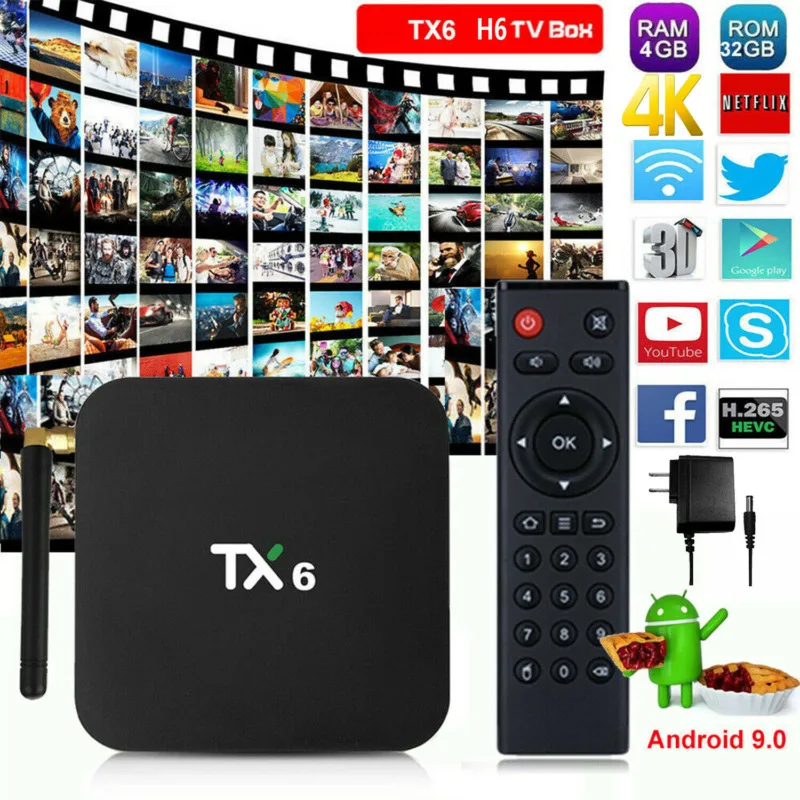 TX6 4 Гб+ 64 Гб ТВ коробка Tanix Ultra HD Blutooth BT5.0 Wifi 2,4 ГГц+ 5,8 ГГц 6K H.26