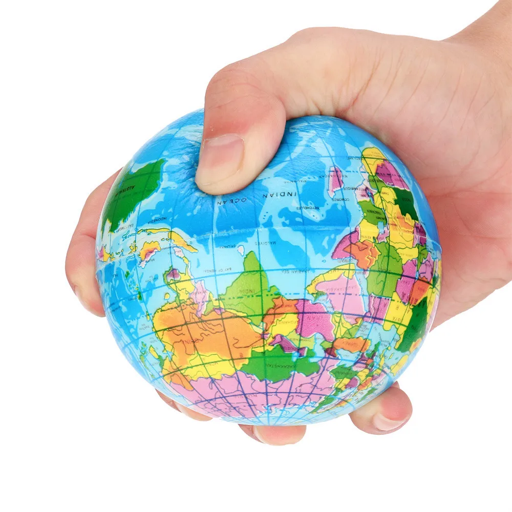 60-76mm  Stress Relief World Map Foam Ball Atlas Globe Palm Ball Planet Earth Ball Toys for Kids Girls boys LS 0110