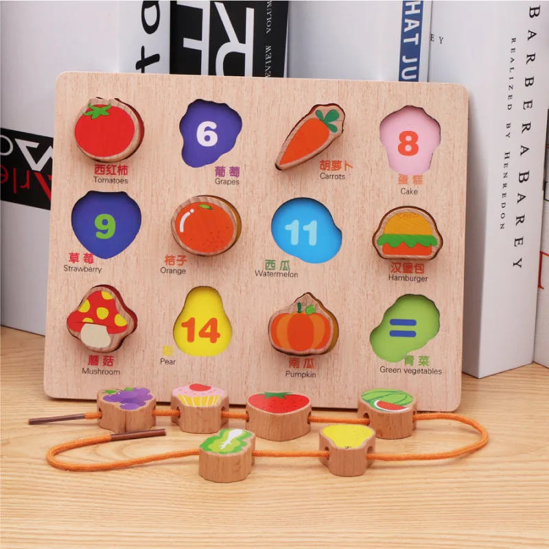 

Children's wooden beech beaded three-dimensional puzzle animal traffic shape grasping board 1-2-3 years old baby puzzle toy