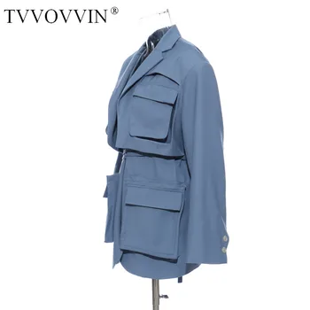 

TVVOVVIN 2020 New Long-sleeved Slim Patchwork Single Breasted Lapel Pockets Ribbons Casual Women's Coat Streetwear A046