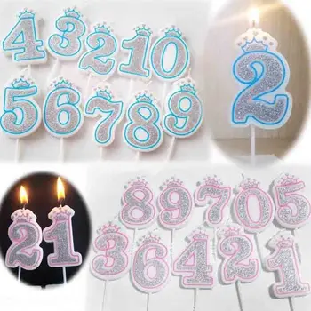 

1 Pc Number Birthday Cake Candles 1 2 3 4 5 6 7 8 9 0 Creative Lucky Blue Pink Crown Kids Birthday Candle for Party Decoration