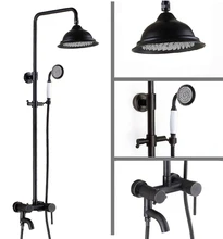 

Black Oil Rubbed Brass Single Handle Bathroom 8.2 Inch Round Rain Shower Faucet Set Bath Tub Mixer Tap Hand Shower mrs364