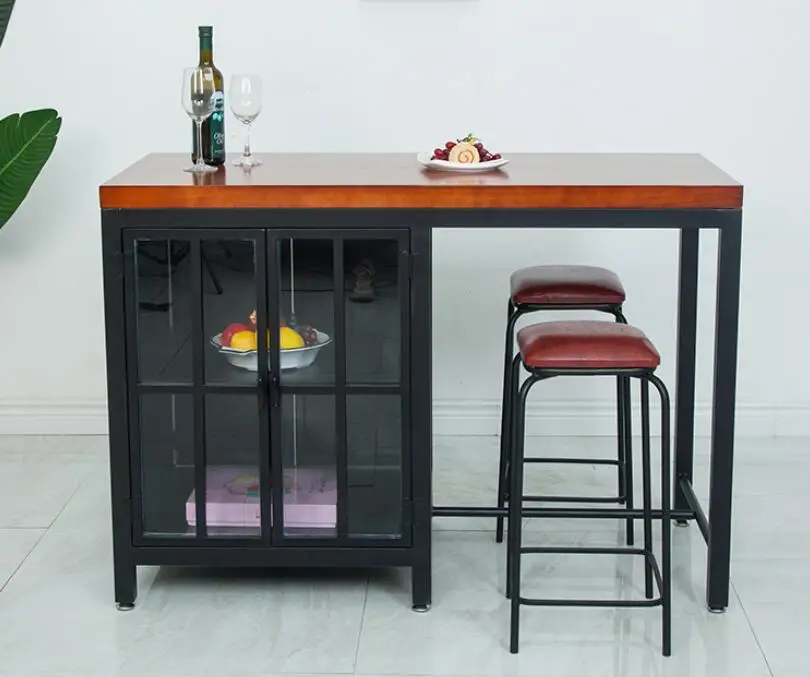Kitchen island table side table solid wood meal preparation storage operation iron home country preparat