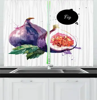 

Plum Fern Green Watercolour Kitchen Curtains Paint Fig Fruit Freshness Delicious Summer Vitamin Aquarelle Art Window Drapes