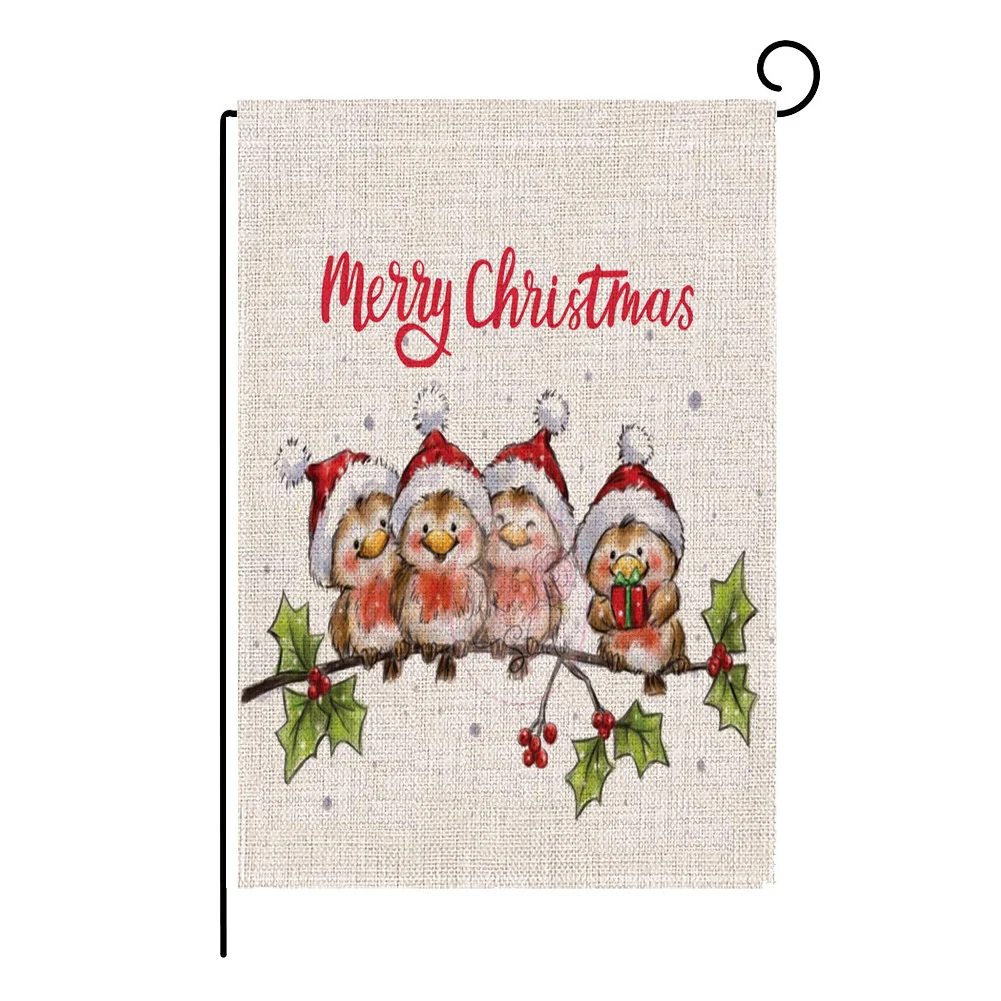 

Burlap Garden Flags Double Sided Little bird Flags Merry Christmas decoration for home Winter Signs Rustic Banner Decorations