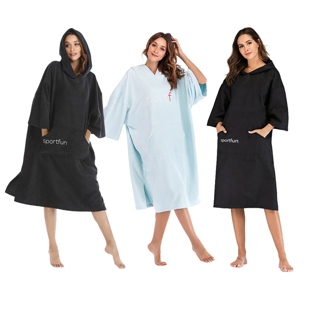 

New Solid Color Thick Robe Surfing Poncho Towel Wet Hoodie Cloak Beach Skirt Adult 110x75cm With Embroidered Logo