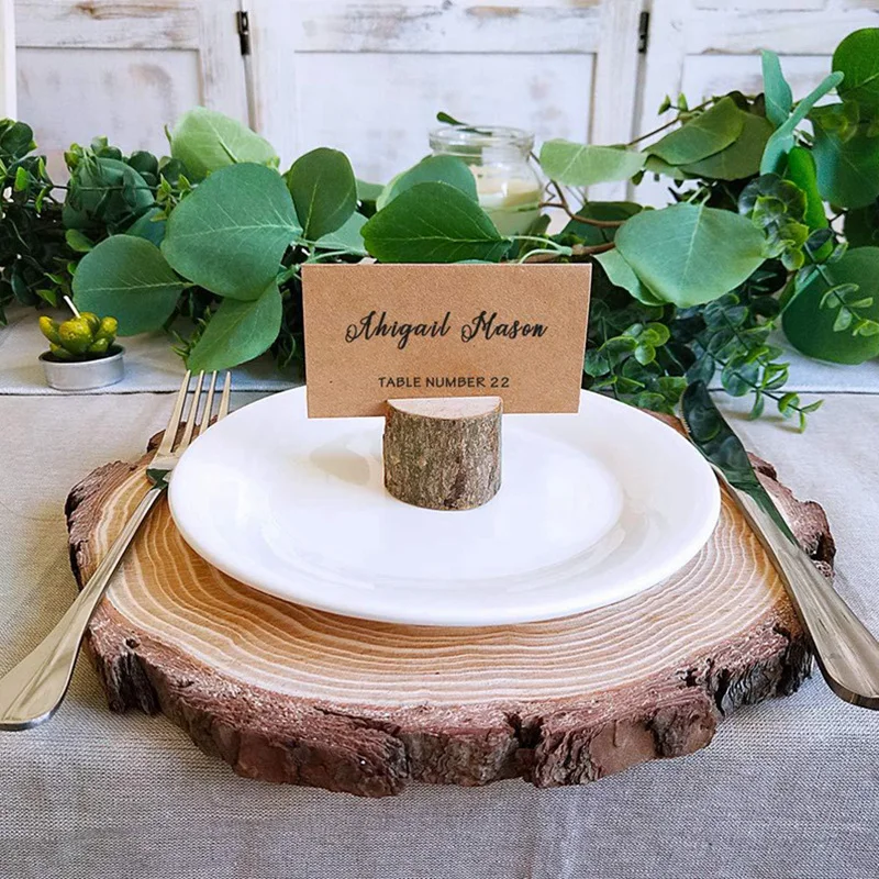 10pcs Natural Wooden Place Card Holders Stand Card Photo Clip Holder Rustic Wedding Decorations Party Table Number Name Sign