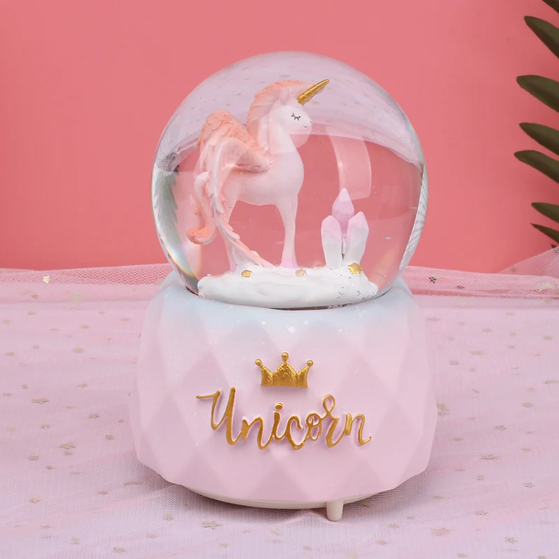 Creative Fancy Unicorn Snow Globe Crystal Ball Rotating Music Box Christmas Decoration For Home Home Decoration Accssories