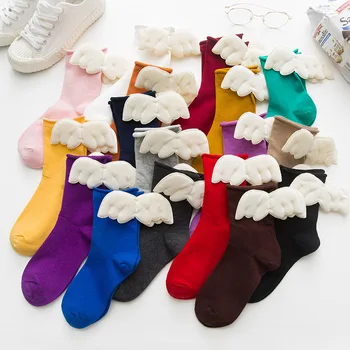 

Solid Color Autumn Socks Cute 3D Big Wings Sweet Students Socks Female Socks New Arrival