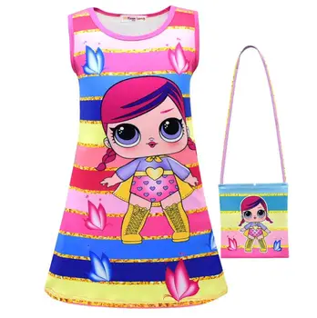 

Kids Dresses for Girls Summer Cartoon L.O.L Dress Sleeveless Flower Print Toddler Children's L.O.L Dolls Clothes+bag for Girls