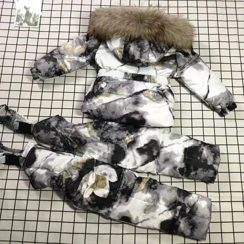 Детский лыжный костюм куртки с капюшоном комплекты для катания на лыжах для девочек теплая зимняя верхняя одежда для детей с изображением лотоса одежда для малышей