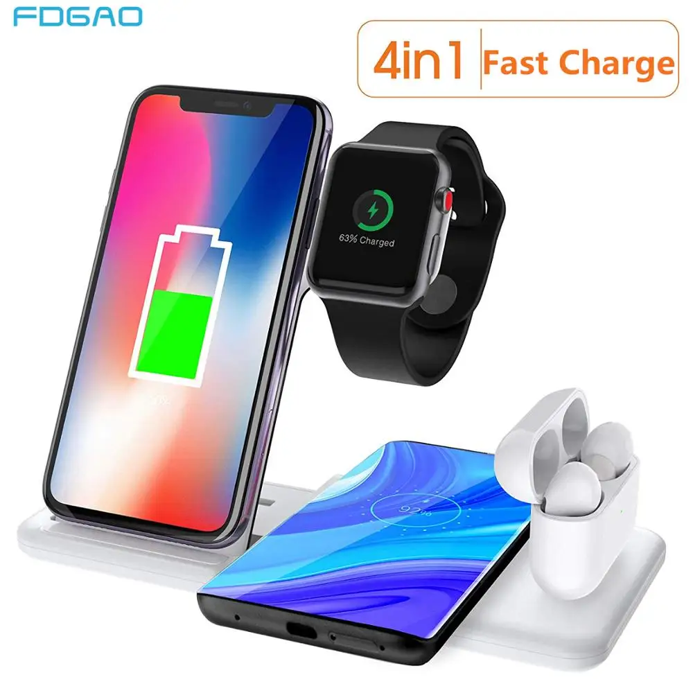 Беспроводная зарядная станция 4 в 1 15 Вт док для Airpods Pro Apple Watch 6 SE 5 3 2 Qi Fast iPhone 11 XS XR X