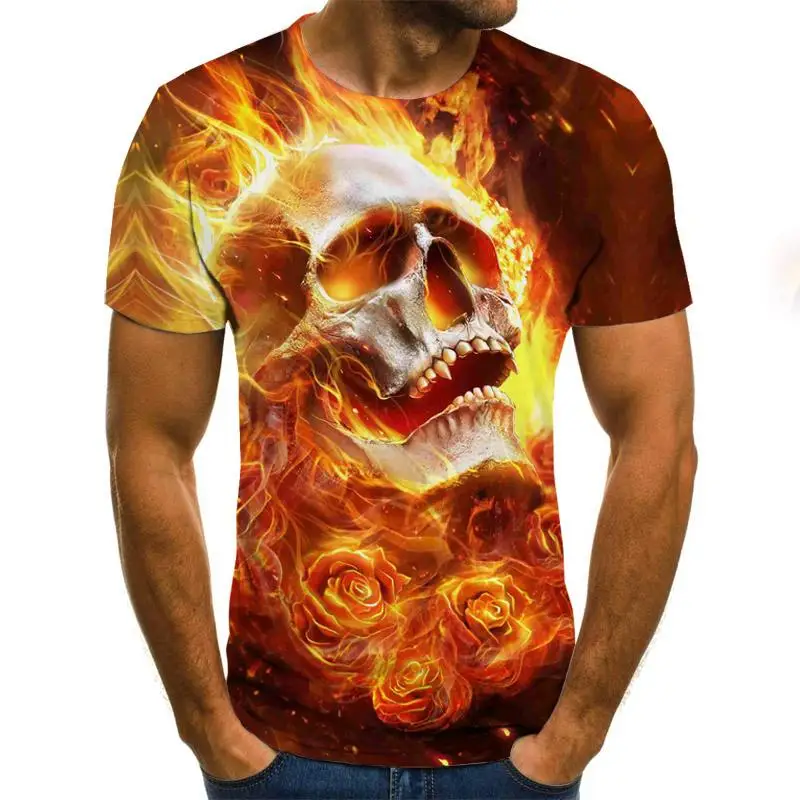 

2020 new horror men's T-shirt summer fashion tops 3D skull demon theme T-shirt men's O-shirt shirt plus size streetwear