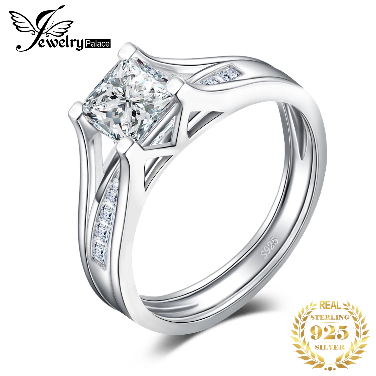 JewelryPalace Горячие 2ct Принцесса Cut пасьянс кольцо Обручение обручальное кольца Свадебные канала комплекты 925 пробы Серебряные ювелирные изделия