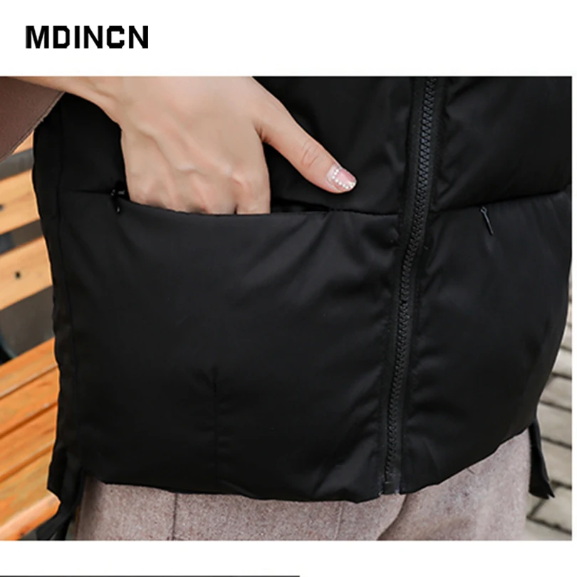 MDINCN Женская жилетка Новая модная металлическая однотонная блестящая куртка женская зимняя теплая пуховая хлопковая длинная куртка