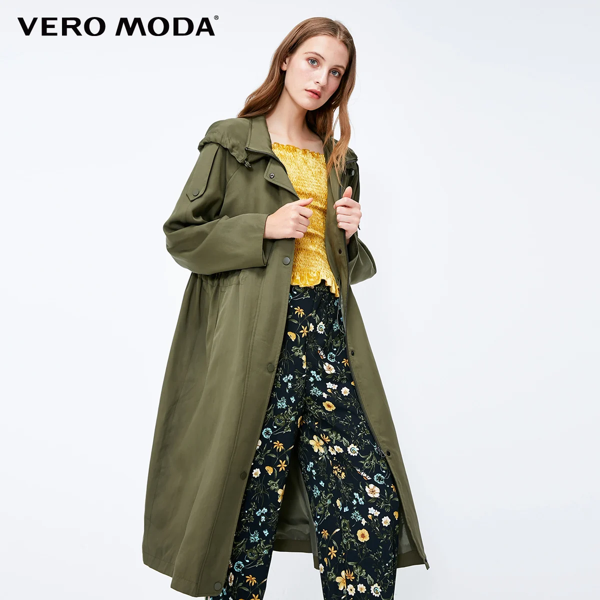 Vero Moda Новые поступления Регулируемая талия с длинным капюшоном ветровка Тренч | 318321542 - Цвет: Safari