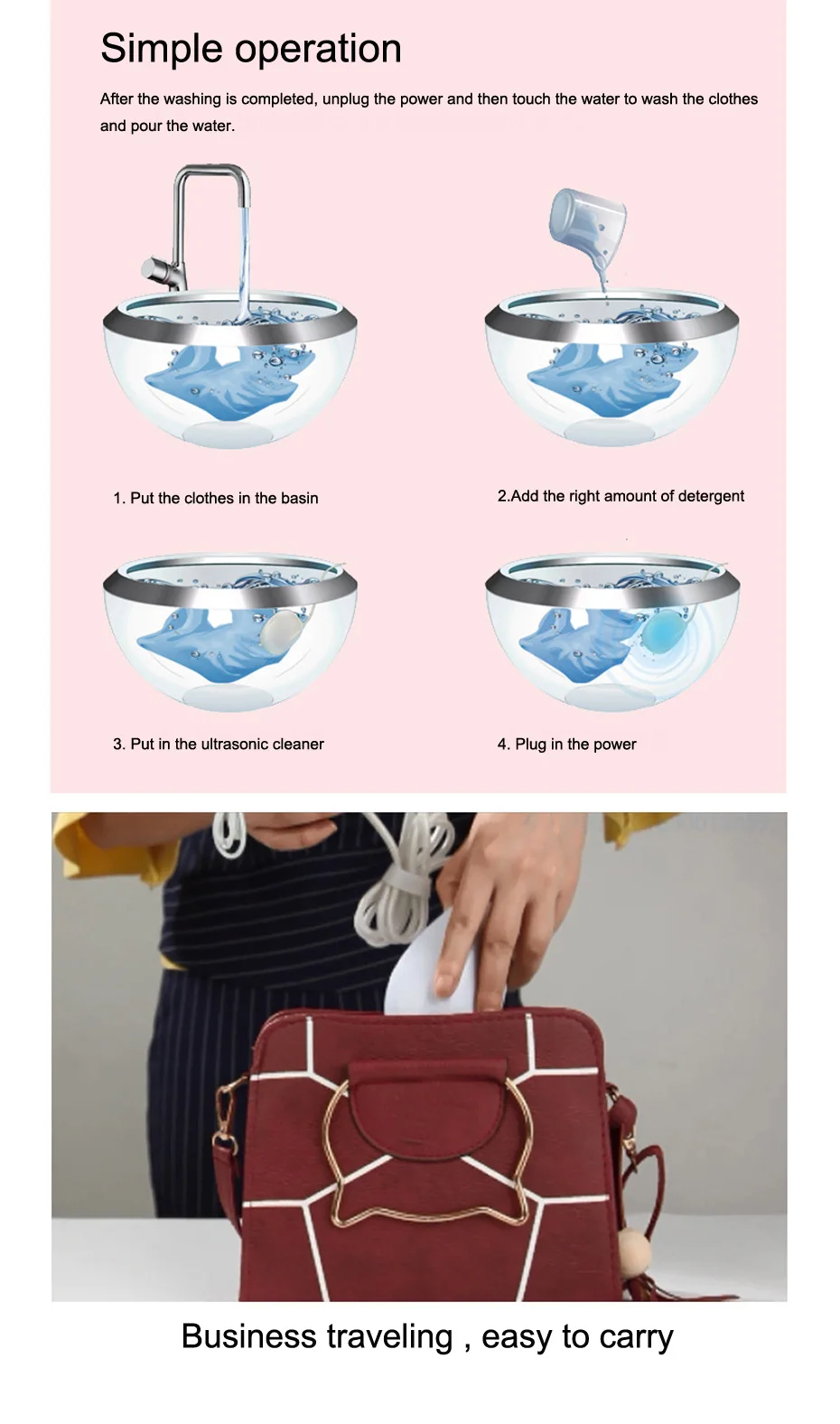 Mini Ultrasonic Vibration Washing Machine Ultrasound Laundry Cleaning for Stains on Clothes Jewelry  eyeglasses vegetables