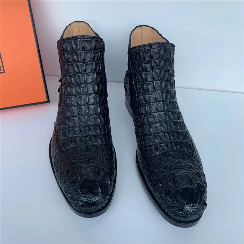 Botas de cocodrilo exótica auténtica para hombre, Chelsea de piel de cocodrilo auténtica, negros de alta calidad para invierno|Botinas| - AliExpress