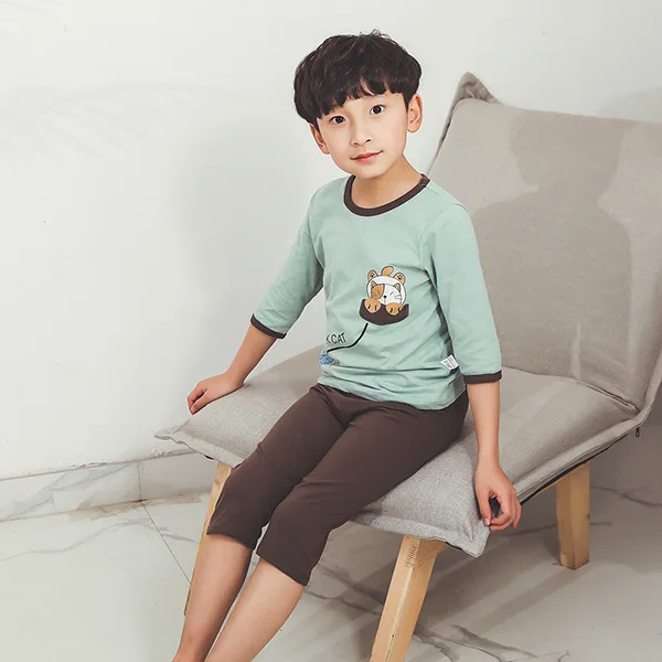Childrenswear Cotton Short Sleeve Homewear Set Children Summer Capri Pants Baby Air Conditioning Clothes Pajamas